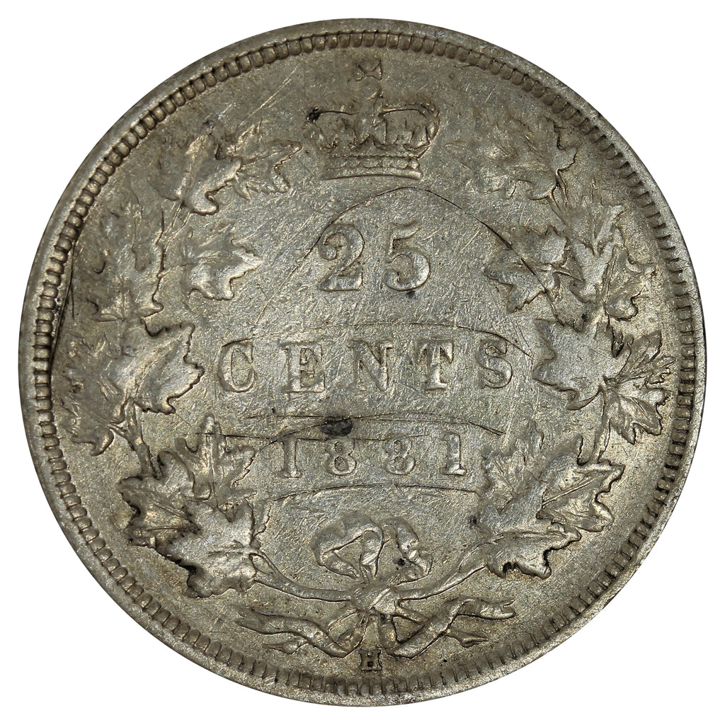 1881H Canada 25-cents Very Fine (VF20) Scratched, Cleaned or Impaired