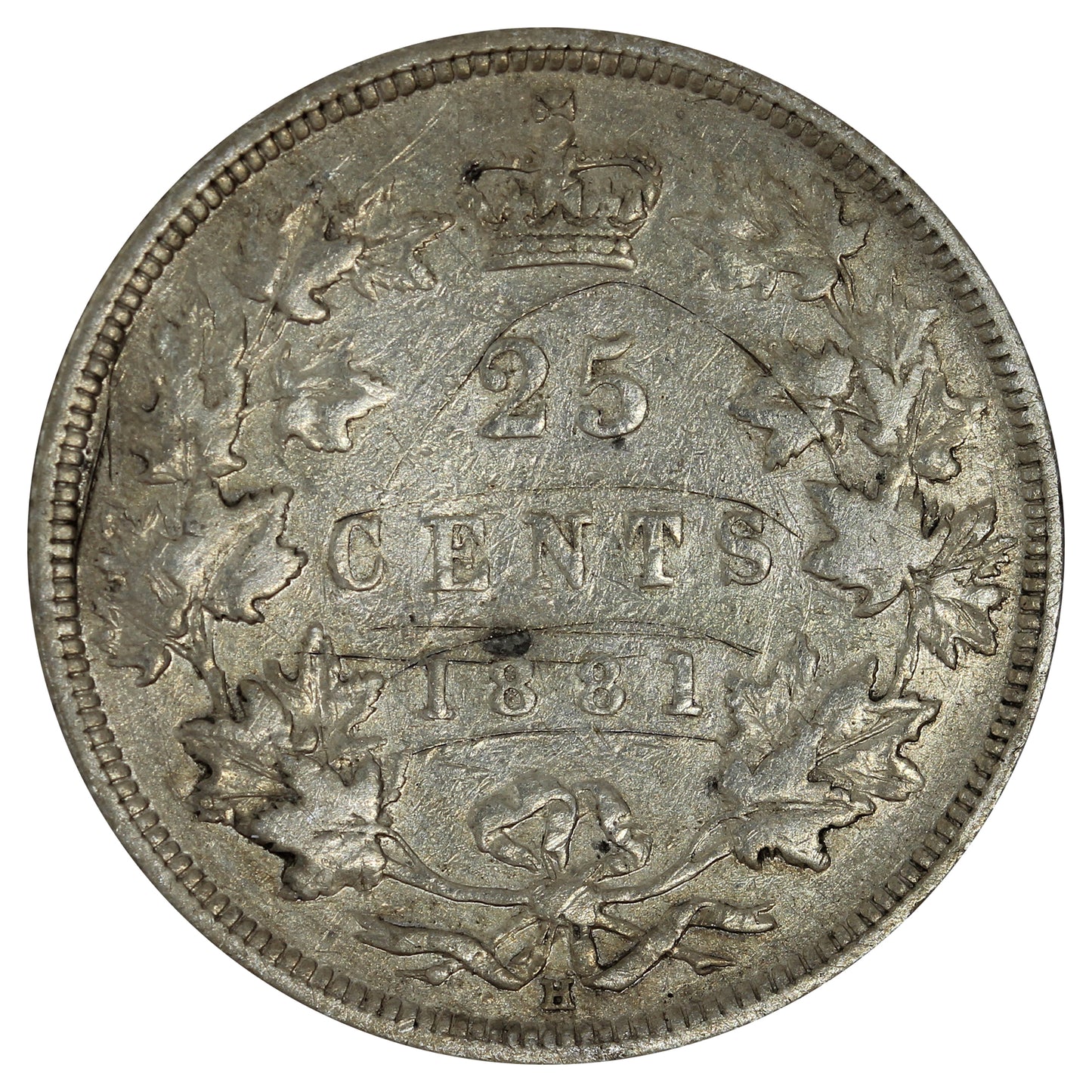 1881H Canada 25-cents Very Fine (VF20) Scratched, Cleaned or Impaired