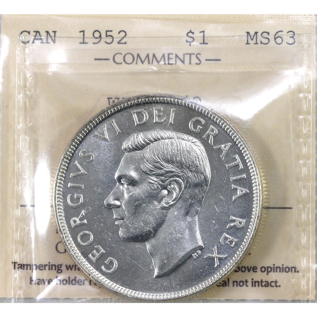 1952 WL 2/2 Canada Dollar ICCS Certified MS63