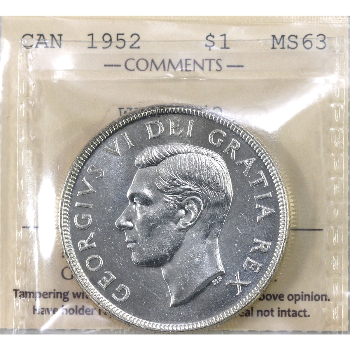 1952 WL 2/2 Canada Dollar ICCS Certified MS63