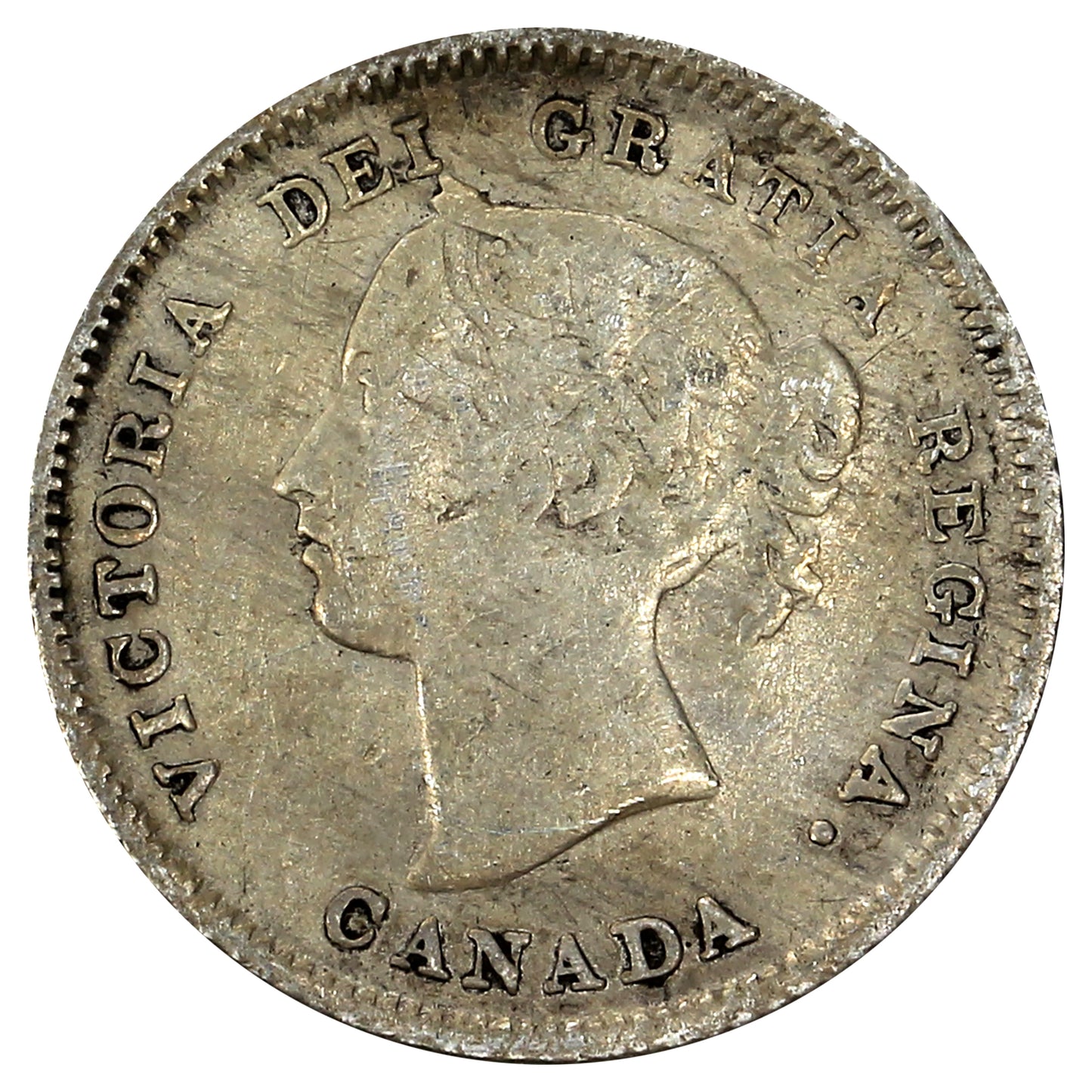 1882H Canada 5-cents Fine (F12) Scratched, Toned, Impaired