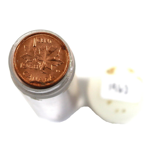 1968 Canada 1-cent Roll of 50Pcs, Coins in Mint State Condition (Some Toned)
