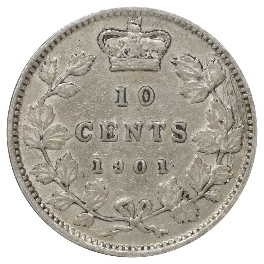 1901 Canada 10-cents Very Fine (VF20) Scratched, cleaned, or spots