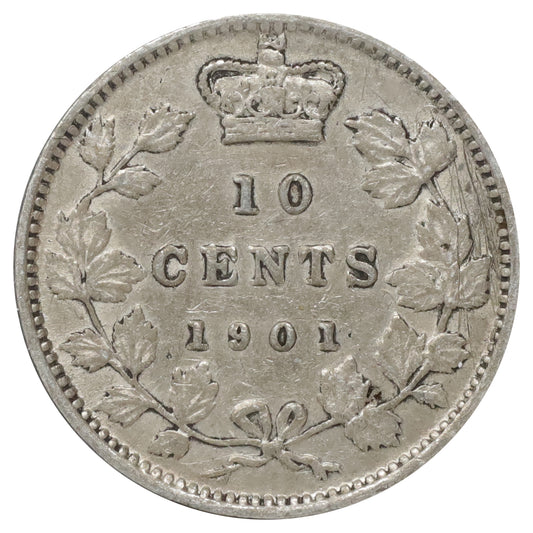 1901 Canada 10-cents Very Fine (VF20) Scratched, cleaned, or spots