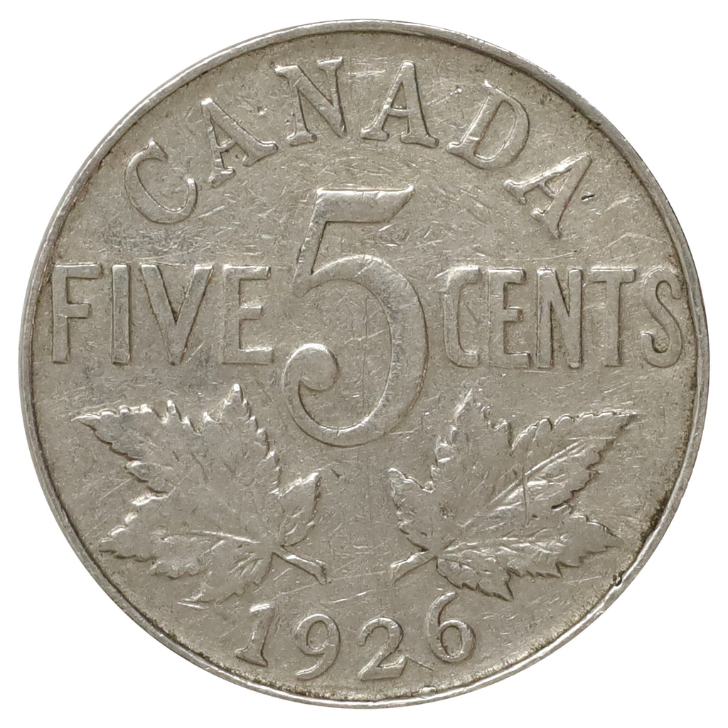 1926 Near 6 Canada 5-cents Fine (F12) Scratched, Cleaned or Impaired