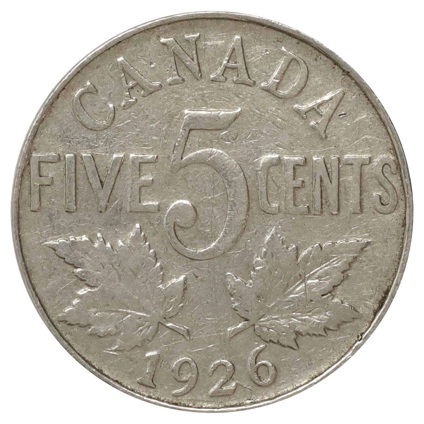 1926 Near 6 Canada 5-cents Fine (F12) Scratched, Cleaned or Impaired