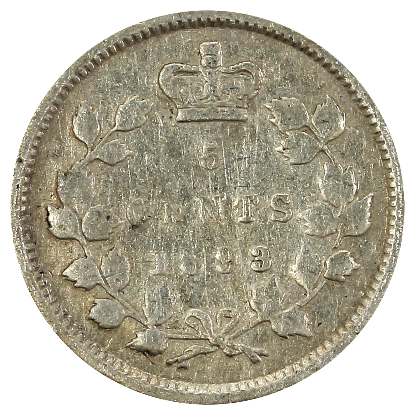 1893 Canada 5-cents Good (G4) Scratched, bent, or impaired