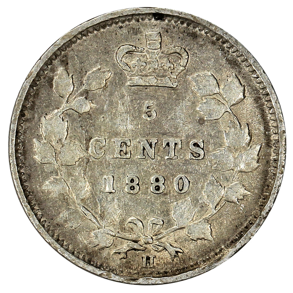 1880H Obv. 3 Canada 5-cents F-VF (F15) Scratched, Cleaned, or Impaired