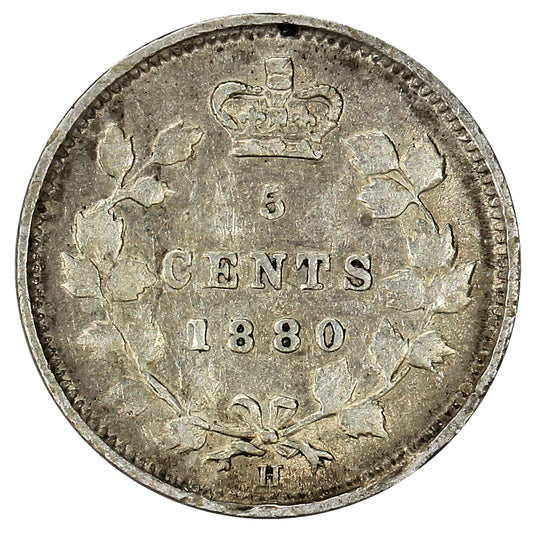 1880H Obv. 3 Canada 5-cents F-VF (F15) Scratched, Cleaned, or Impaired