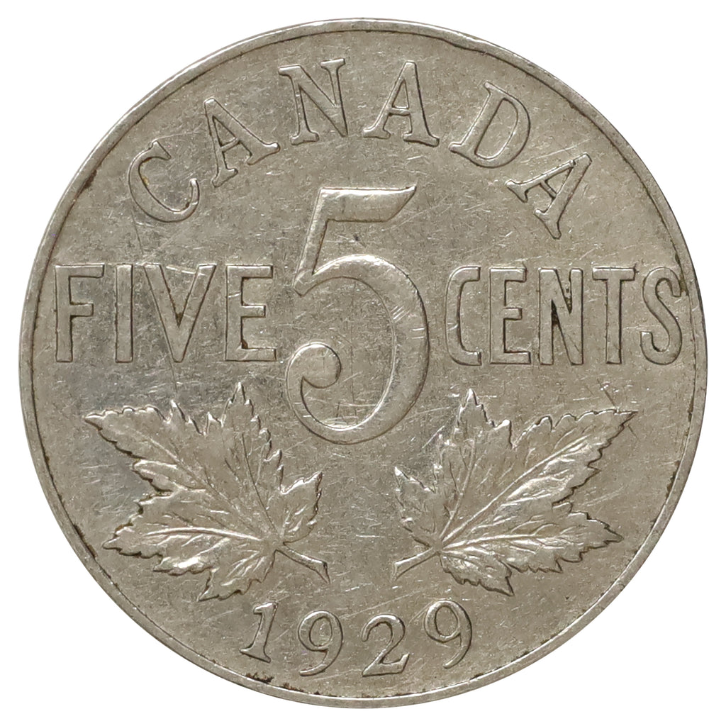 1929 Canada 5-cents Very Fine (VF20) Scratched, Cleaned or Impaired