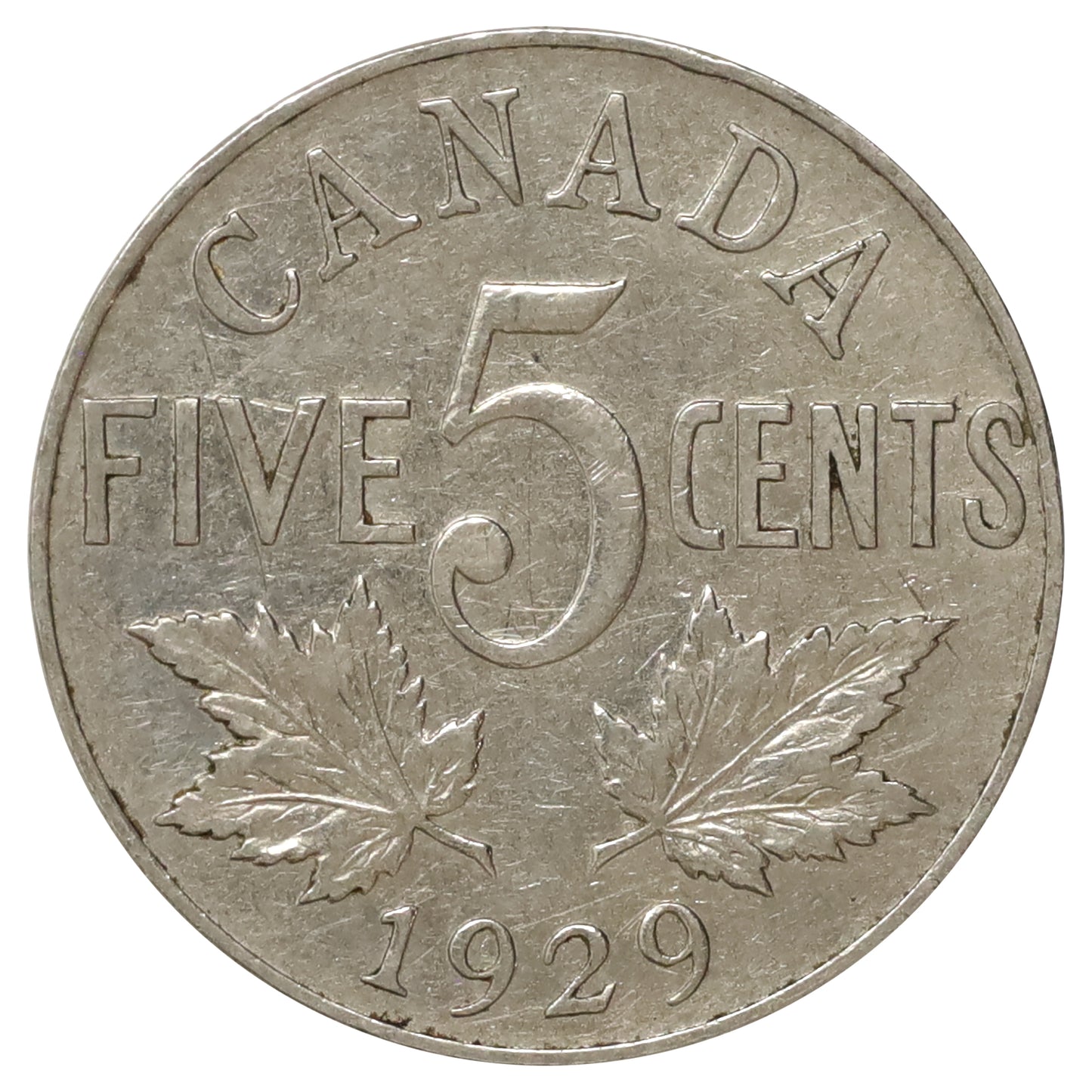 1929 Canada 5-cents Very Fine (VF20) Scratched, Cleaned or Impaired