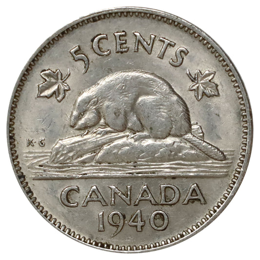 1940 Canada 5-cents EF-AU (EF45) Scratched, nicks, or impaired