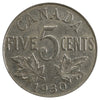 1930 Canada 5-cents VF-EF (VF30) Scratched, corrosion, or impaired