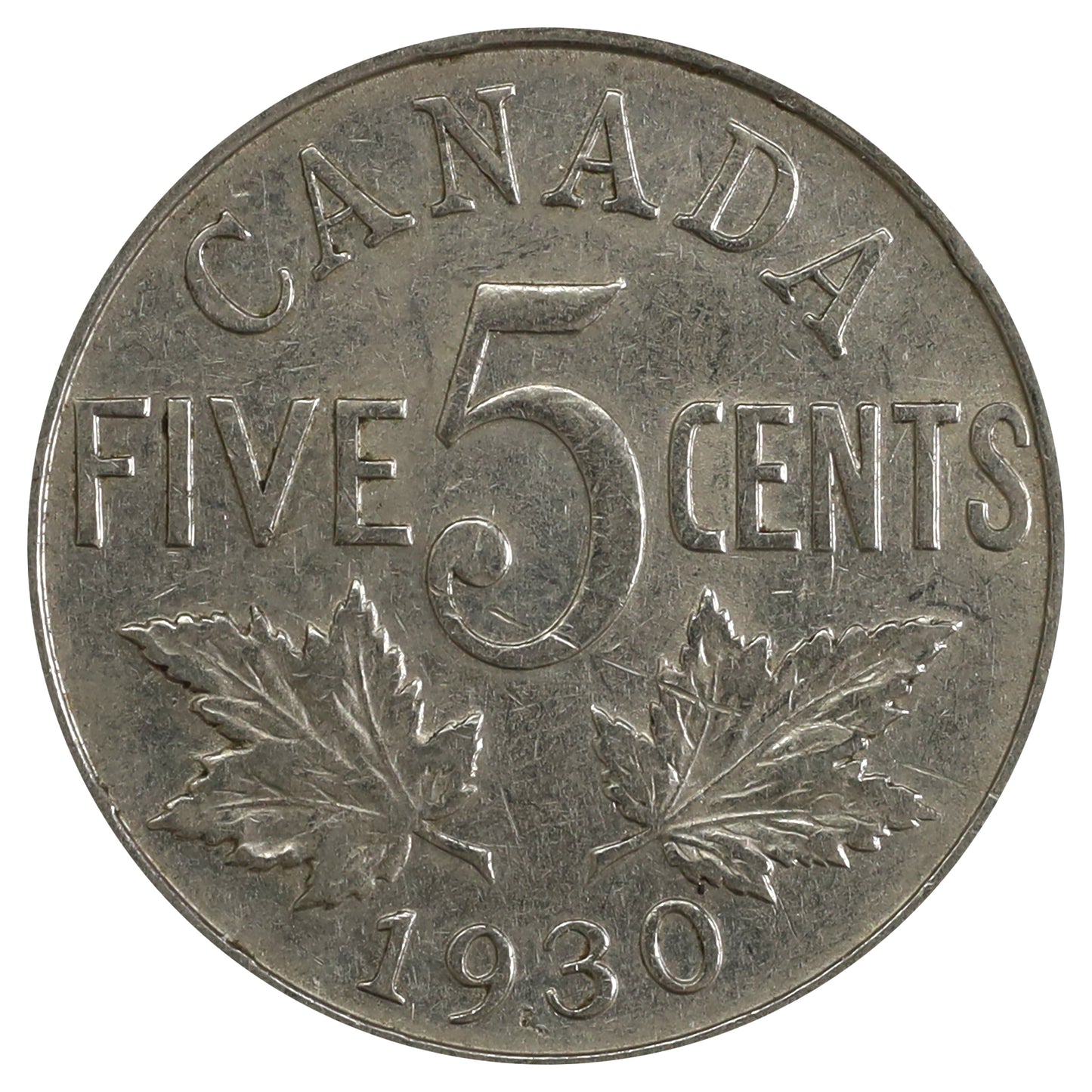 1930 Canada 5-cents VF-EF (VF30) Scratched, corrosion, or impaired