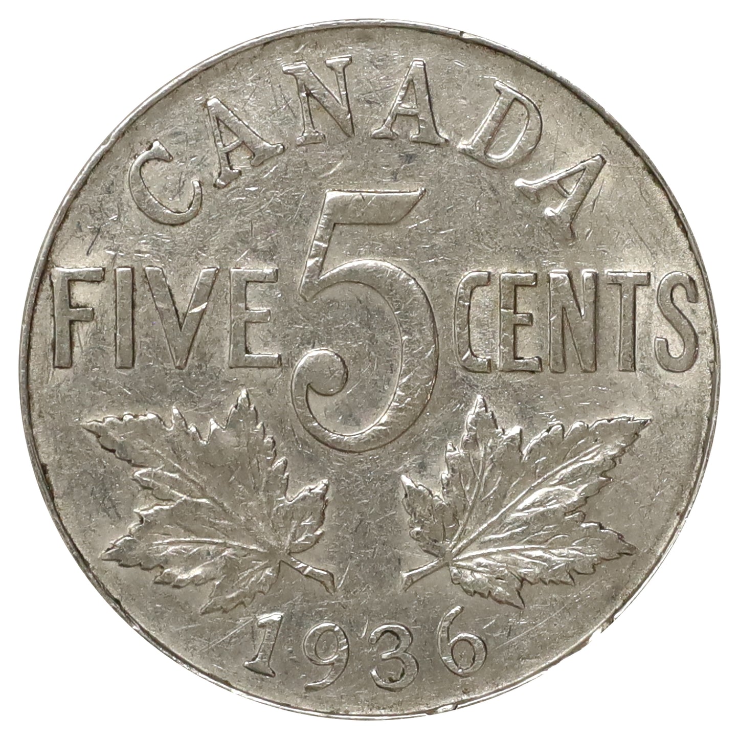 1936 Canada 5-cents Very Fine (VF20) Scratched, Cleaned or Impaired