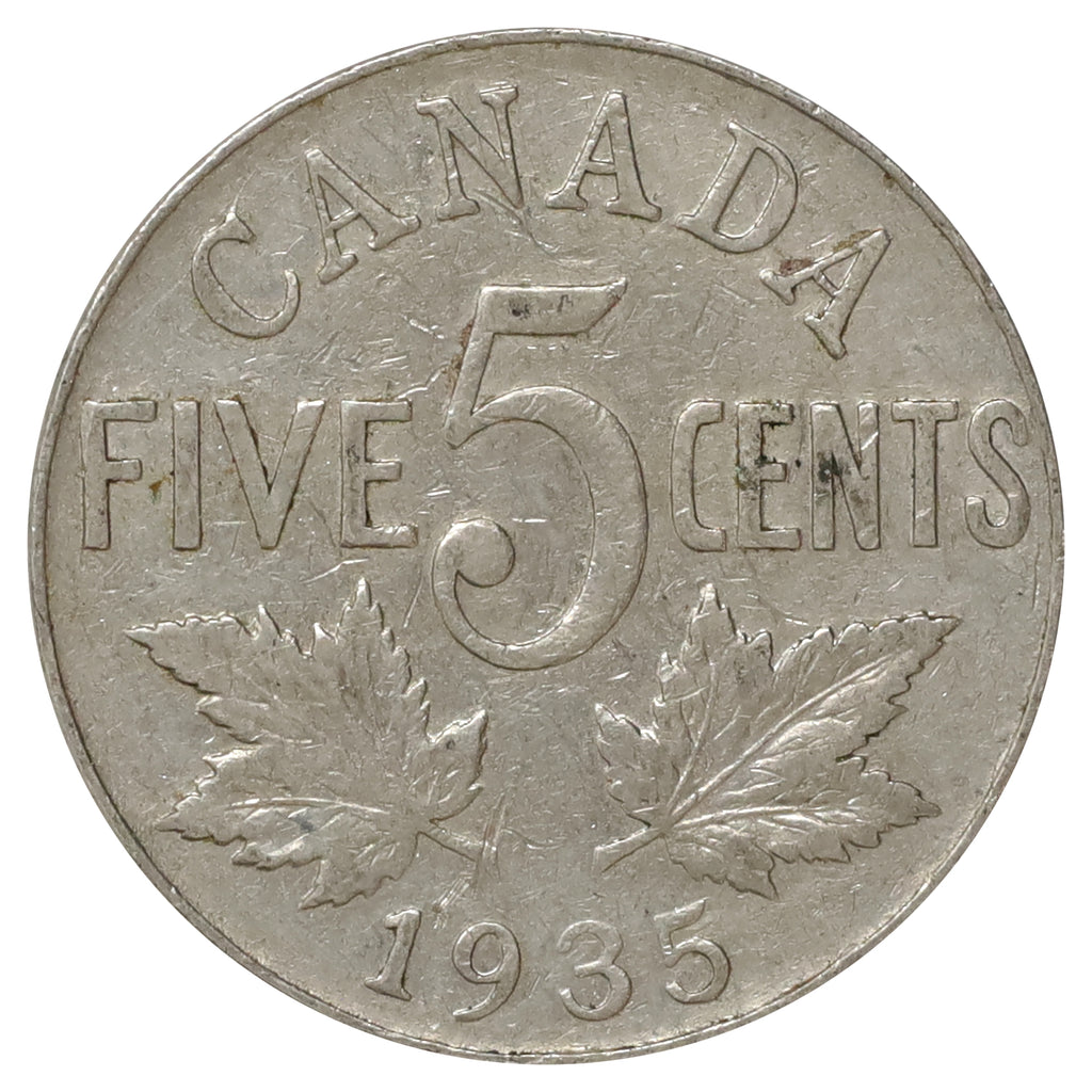 1935 Canada 5-cents F-VF (F15) Scratched, Cleaned or Impaired