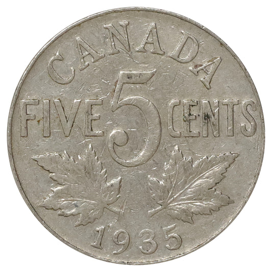 1935 Canada 5-cents F-VF (F15) Scratched, Cleaned or Impaired