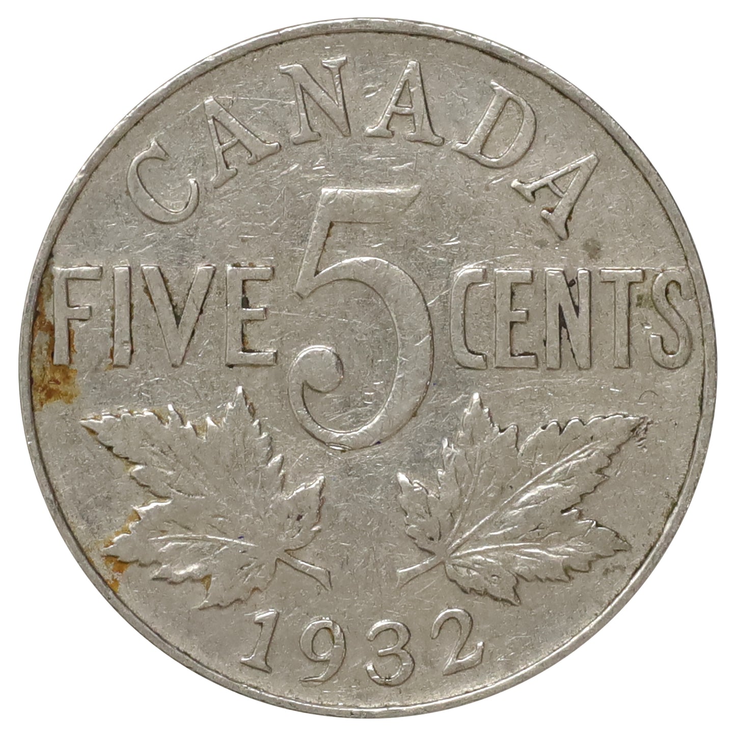 1932 Canada 5-cents F-VF (F15) Scratched, nicks, or impaired
