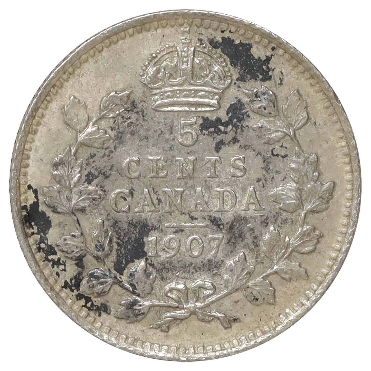 1907 Canada 5-cents Extra Fine (EF40) Scratched, cleaned, or impaired