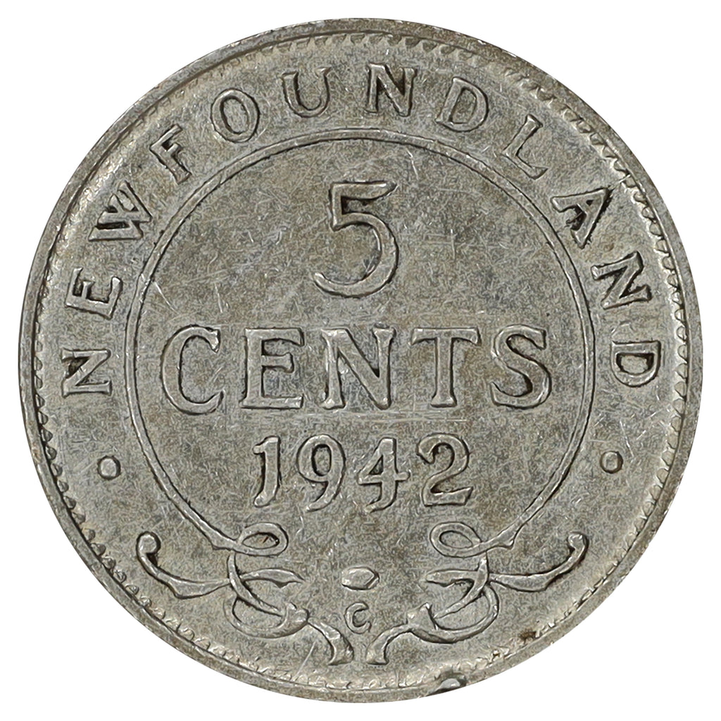 1943C Newfoundland 5-cents Extra Fine (EF40) Scratched, cleaned, or impaired