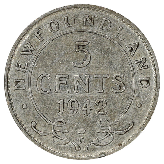 1943C Newfoundland 5-cents Extra Fine (EF40) Scratched, cleaned, or impaired