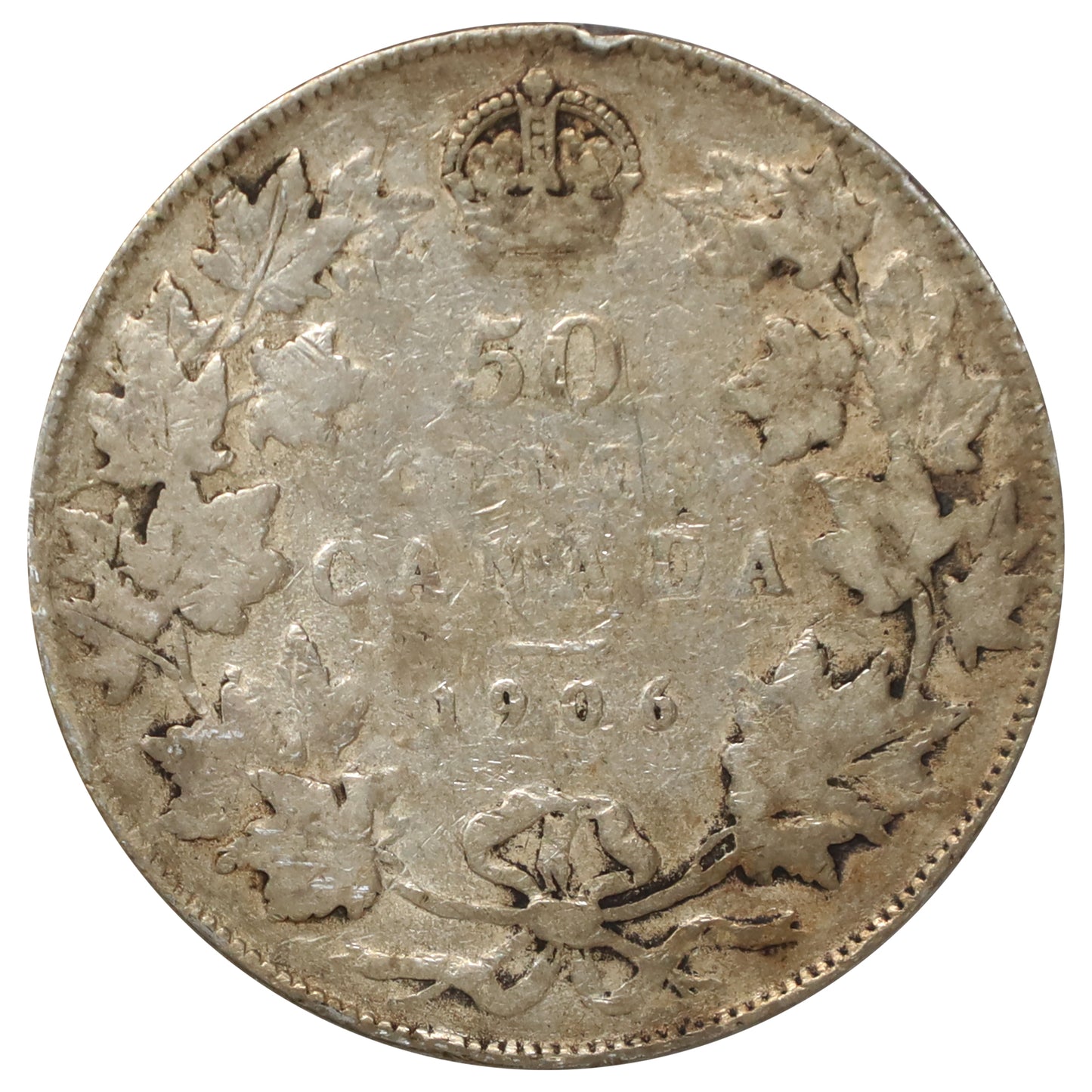 1906 Canada 50-cents VG-F (VG10) Scratched, cleaned, or impaired