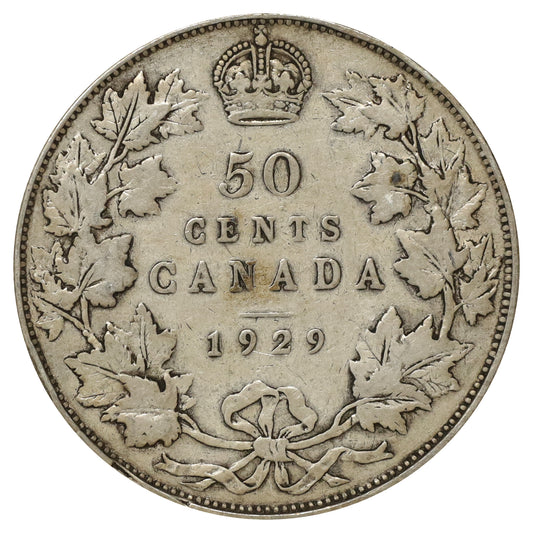 1929 Canada 50-cents VG-F (VG10) Scratched, cleaned, or impaired