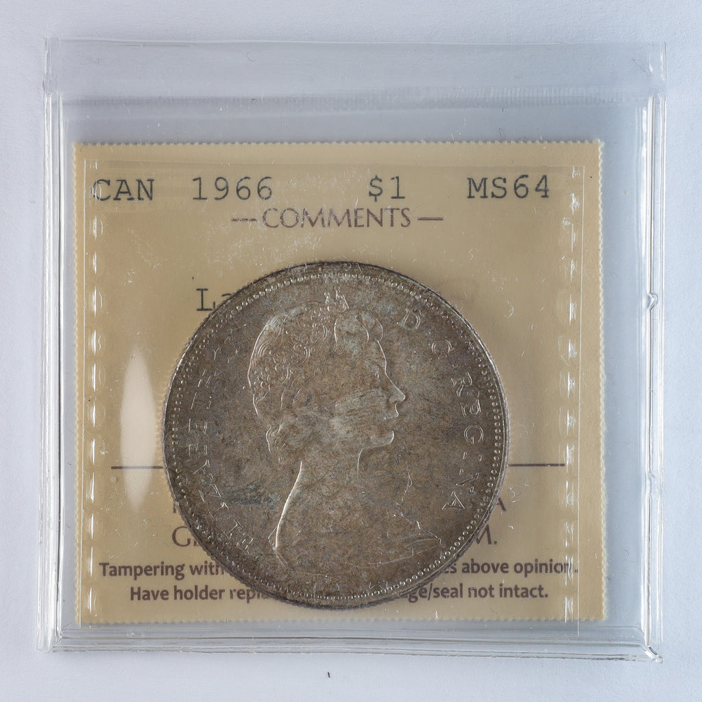 1966 Large Beads Canada Dollar ICCS Certified MS64 (Toned)