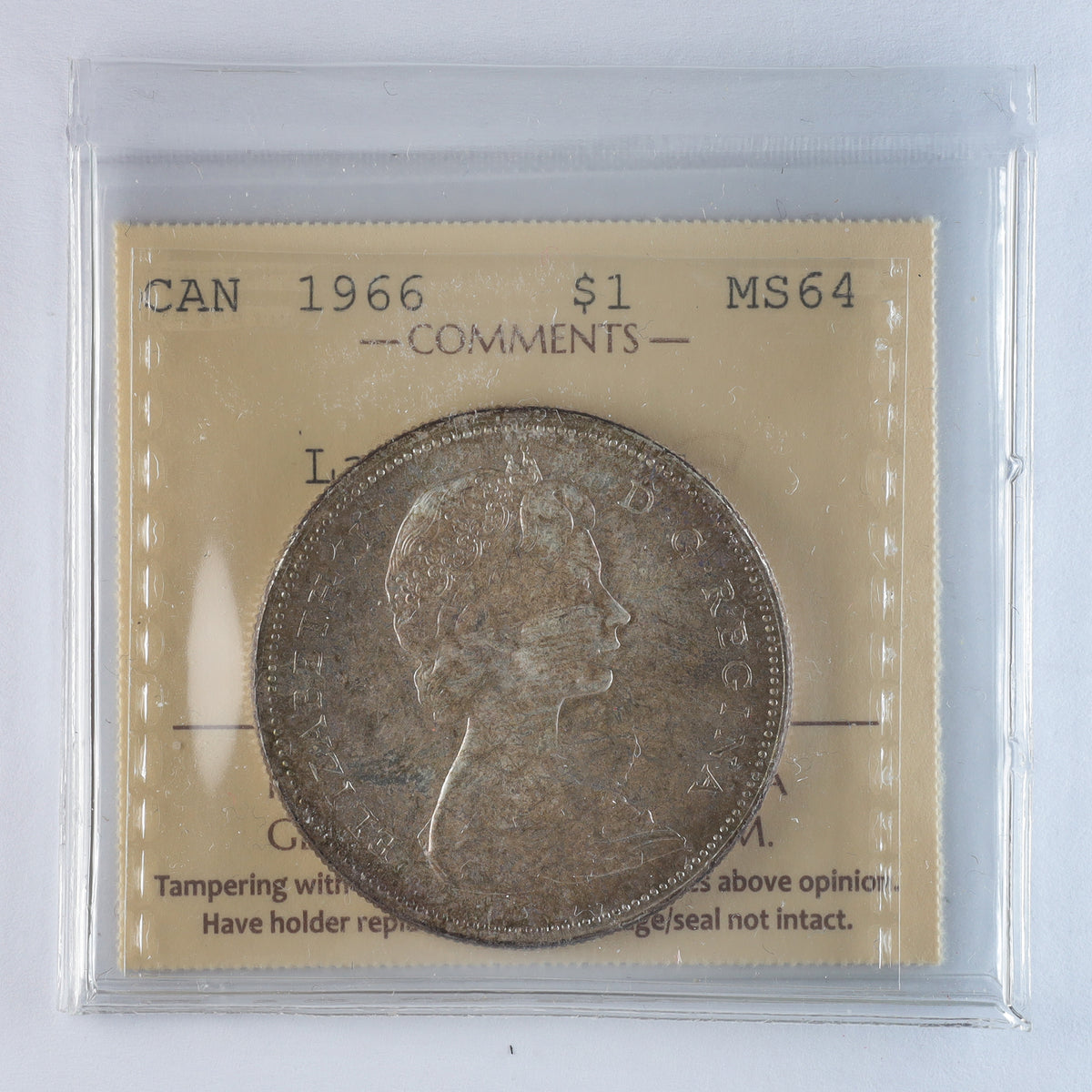 1966 Large Beads Canada Dollar ICCS Certified MS64 (Toned)