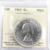 1963 Canada Silver Dollar ICCS Certified MS60