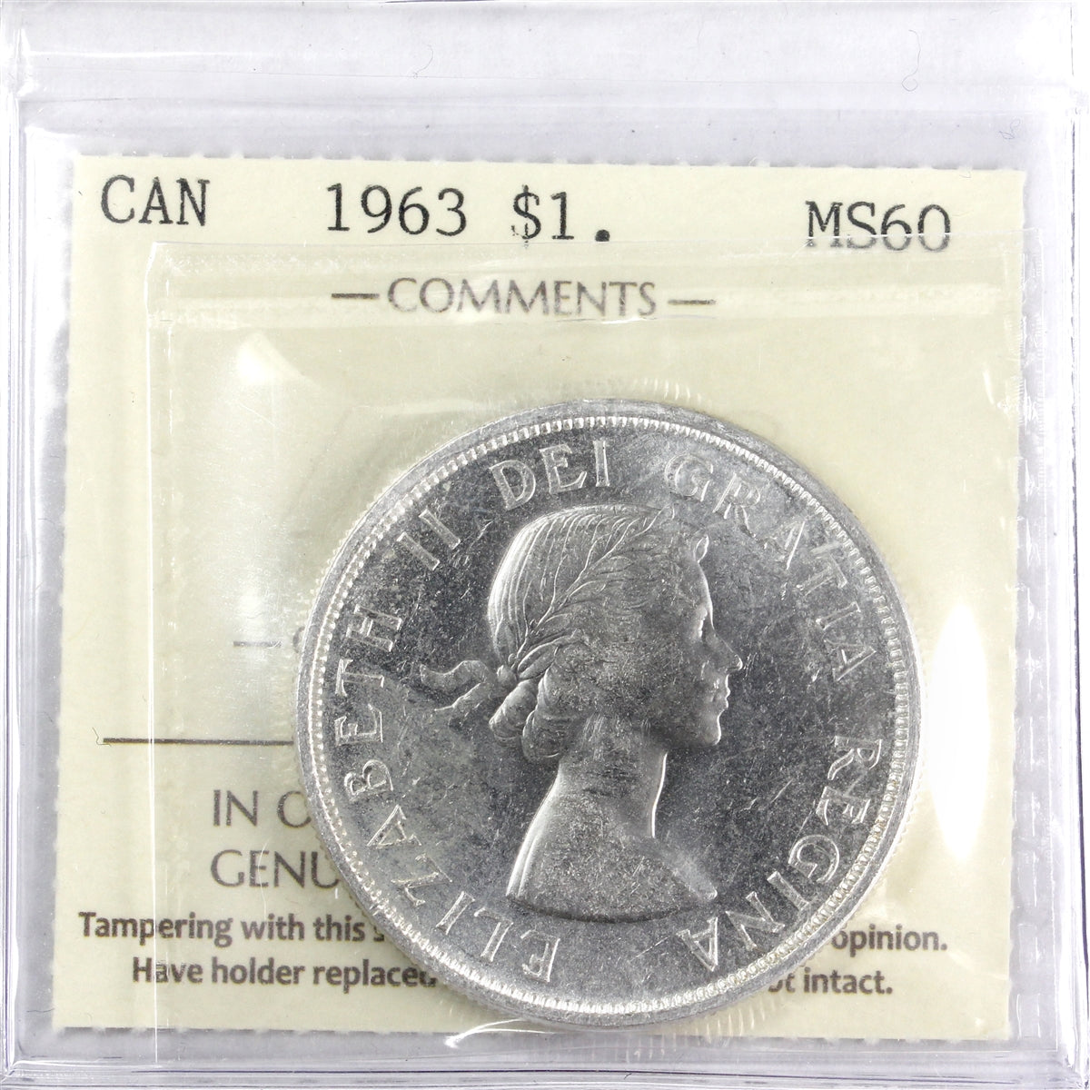 1963 Canada Silver Dollar ICCS Certified MS60
