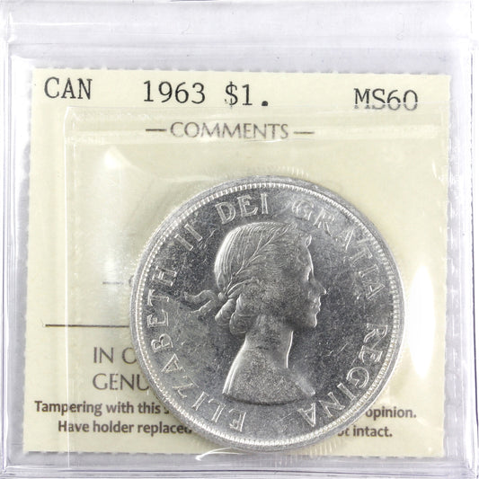 1963 Canada Silver Dollar ICCS Certified MS60