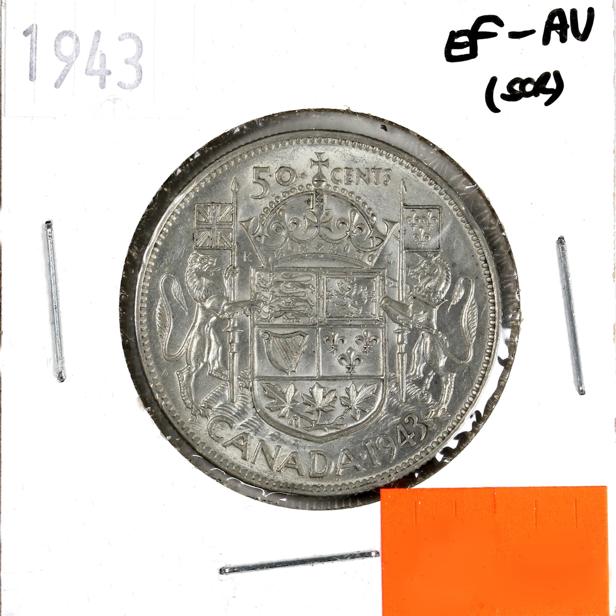 1943 Canada 50-cents EF-AU (EF45) Scratched, cleaned, or impaired
