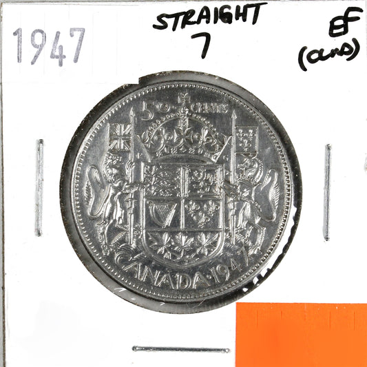 1947 Straight 7 Canada 50-cents Extra Fine (EF40) Scratched, cleaned, or impaired
