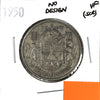 1950 No Design Canada 50-cents Very Fine (VF20) Scratched, nicks, or impaired