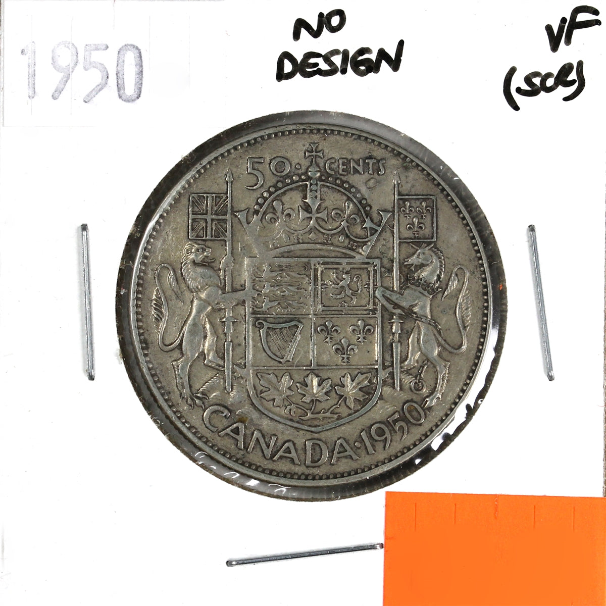 1950 No Design Canada 50-cents Very Fine (VF20) Scratched, nicks, or impaired