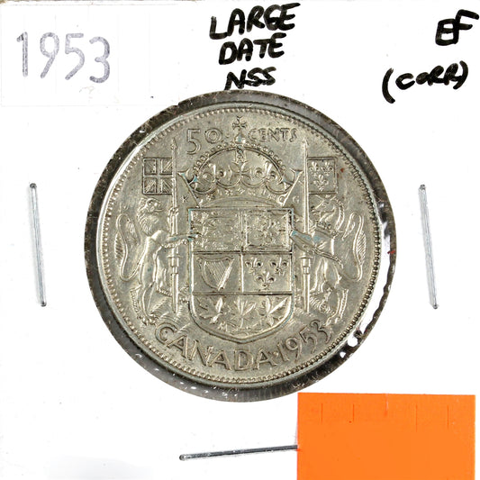 1953 Large Date NSS Canada 50-cents Extra Fine (EF40) Scratched, spot, or impaired