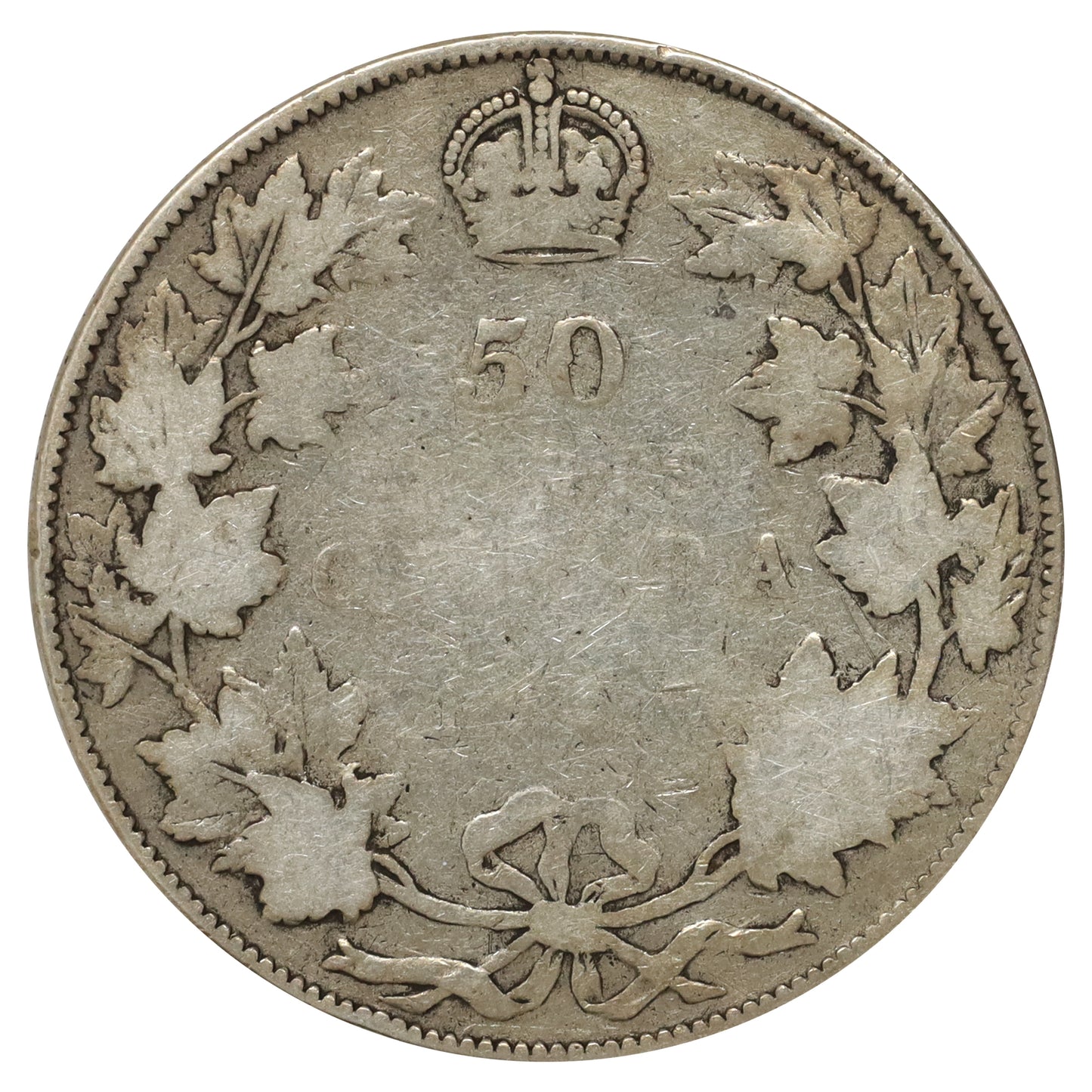 1914 Canada 50-cents Good (G4) Scratched, cleaned, or impaired