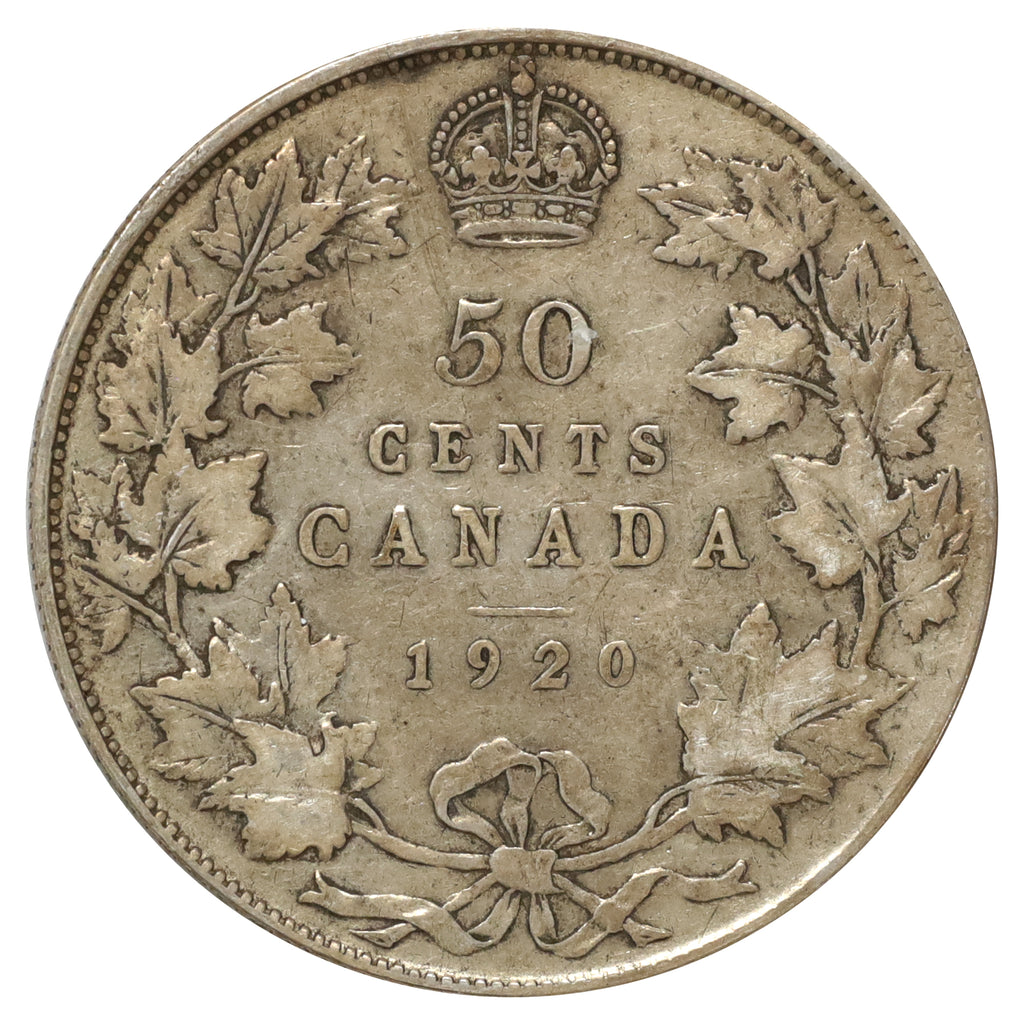 1920 Small 0 Canada 50-cents VG-F (VG10) Scratched, bent, or impaired