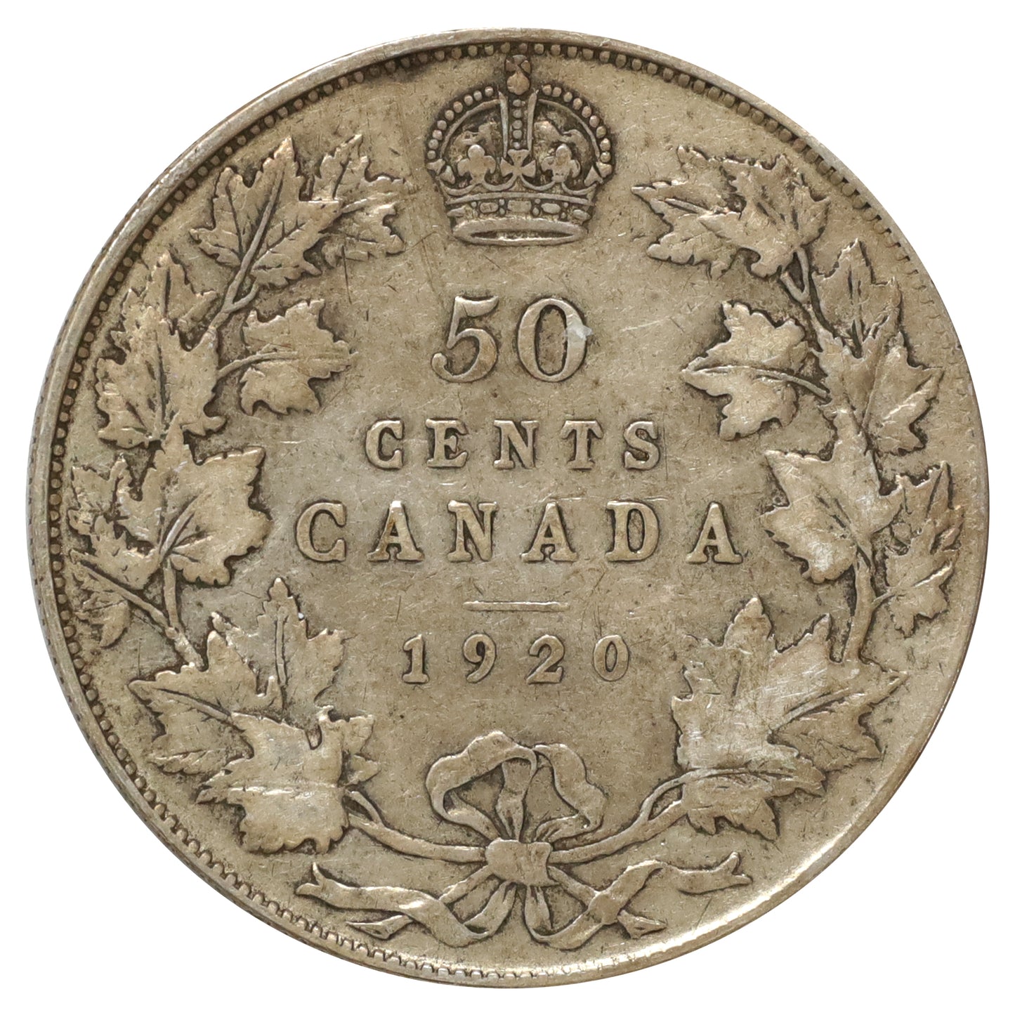 1920 Small 0 Canada 50-cents VG-F (VG10) Scratched, bent, or impaired