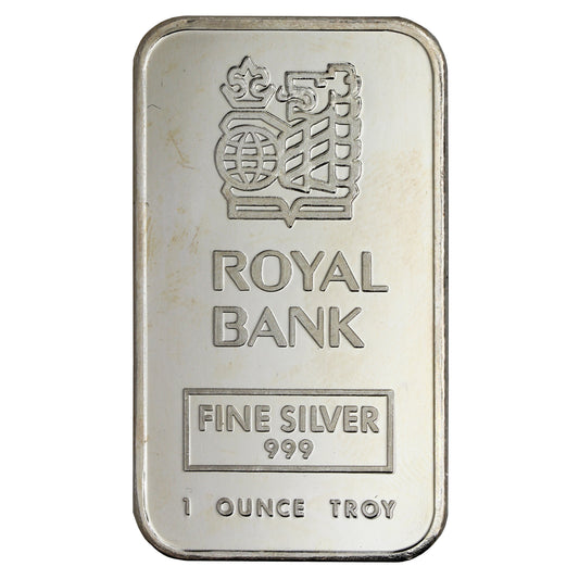 Vintage Royal Bank 1oz Silver Bar ~1989 by JM (<1,000 Mintage) No Tax - Toned