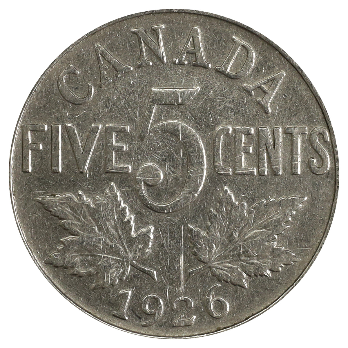 1926 Near 6 Canada 5-cents VG-F (VG10) Scratched, Cleaned or Impaired