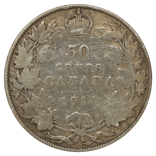 1911 Canada 50-cents Good (G4) Scratched, mark, or impaired