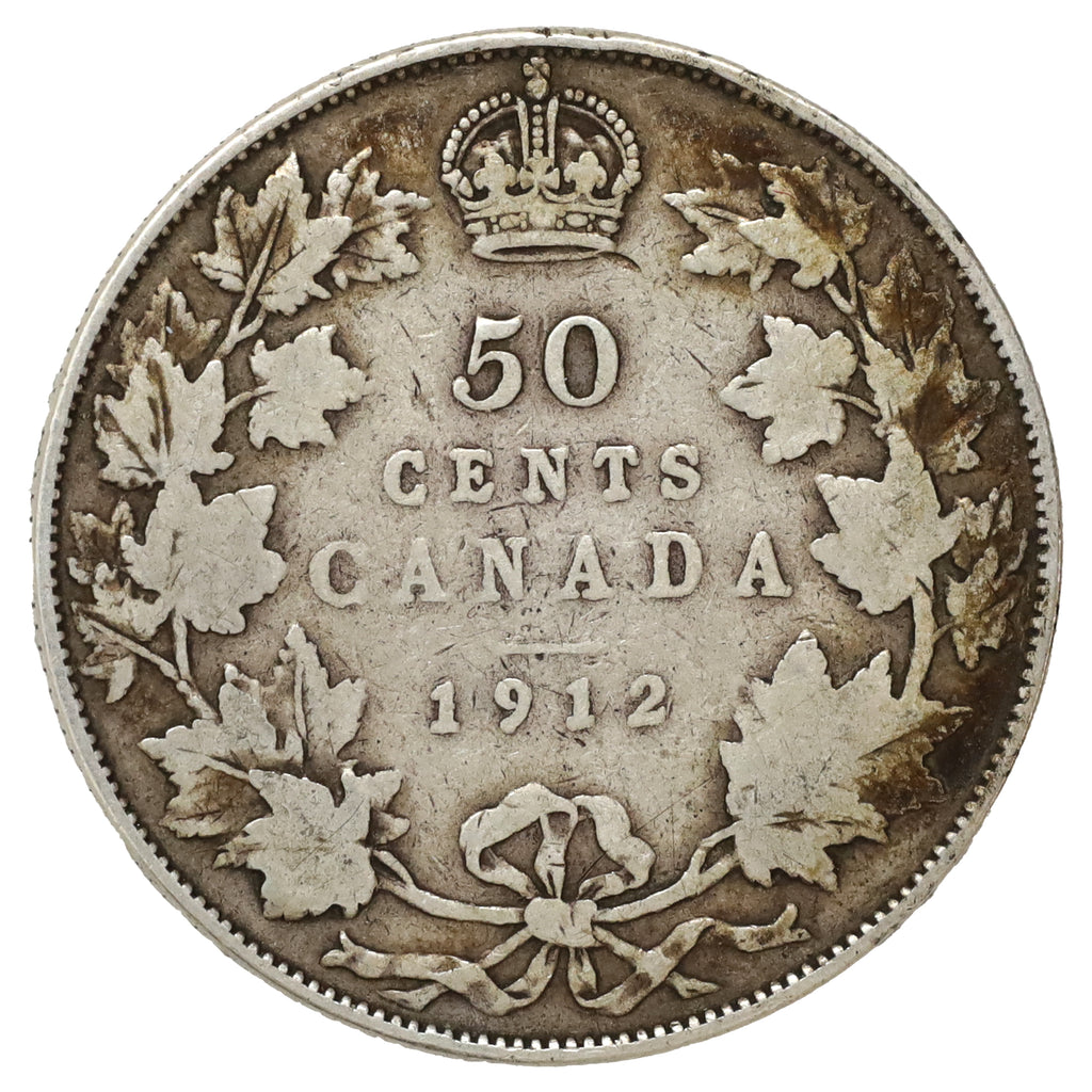 1912 Canada 50-cents Very Good (VG8) Scratched, spots, or impaired