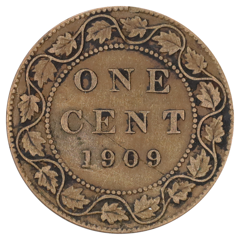 1909 Canada 1-cent F-VF (F15) Scratched, cleaned, or impaired