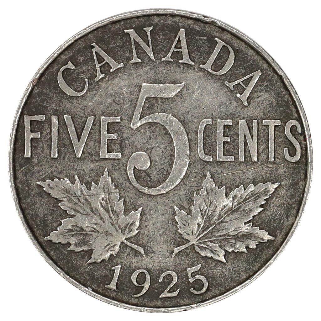 1925 Canada 5-cents Fine (F12) Scratched, nick, or impaired
