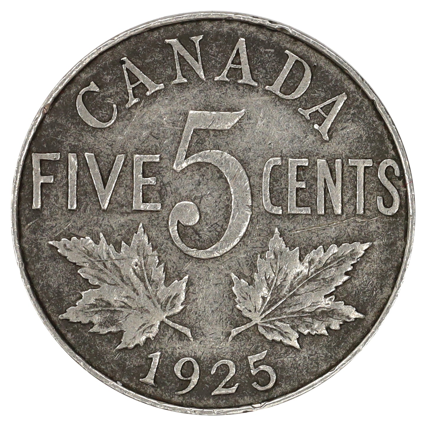 1925 Canada 5-cents Fine (F12) Scratched, nick, or impaired