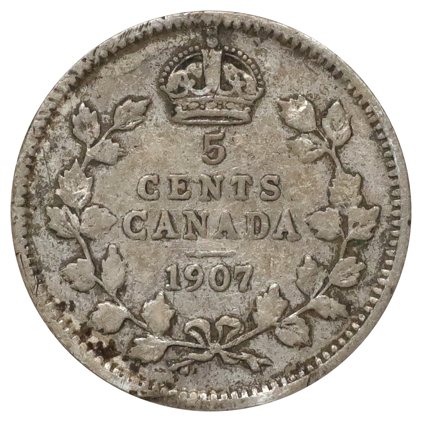 1907 Canada 5-cents VG-F (VG10) Scratched, cleaned, or impaired