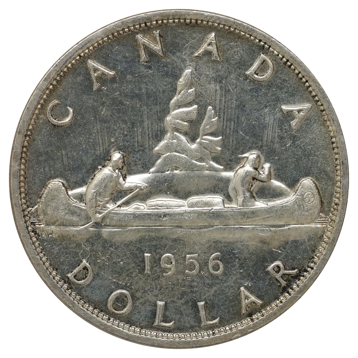 1956 Canada Dollar AU-UNC (AU55) Scratched, toned, or impaired