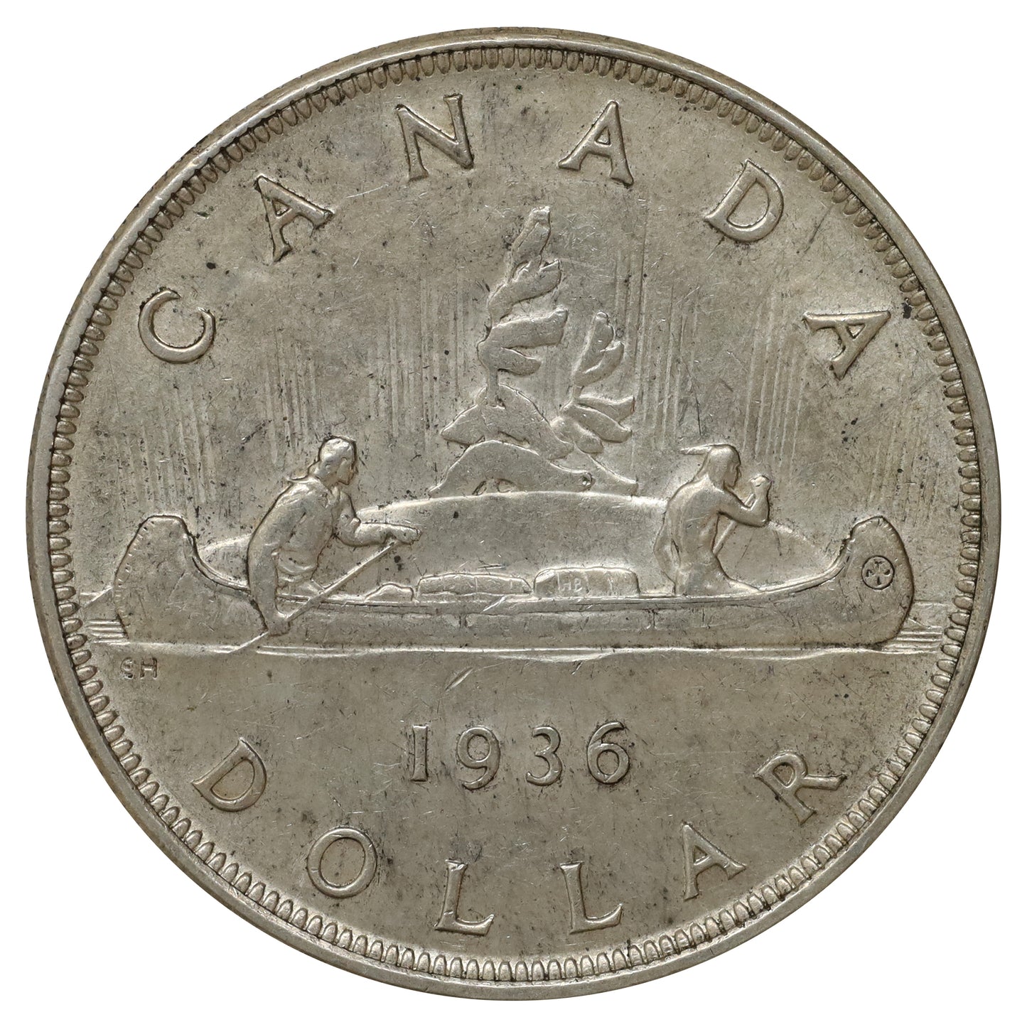 1936 Canada Dollar Almost Uncirculated (AU50) Scratched, Cleaned, or Impaired